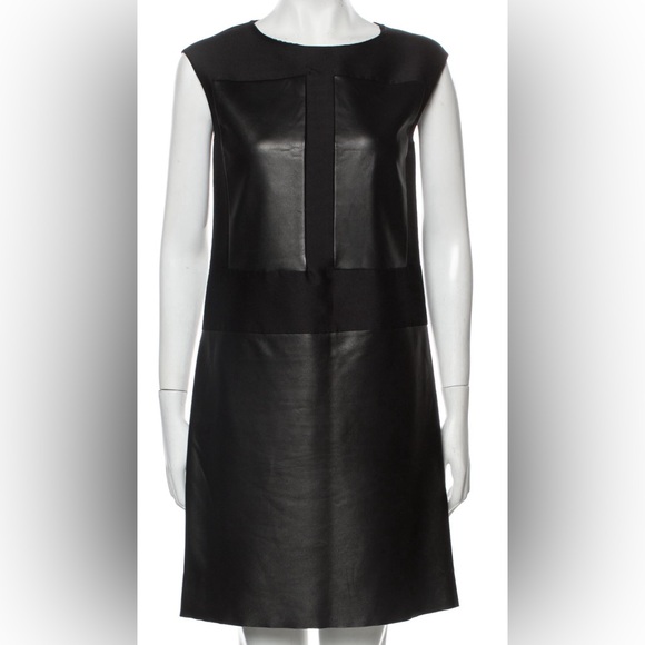New Agnona Black Bateau Neckline Mini Dress w leather panels US4, IT40 - Picture 5 of 5